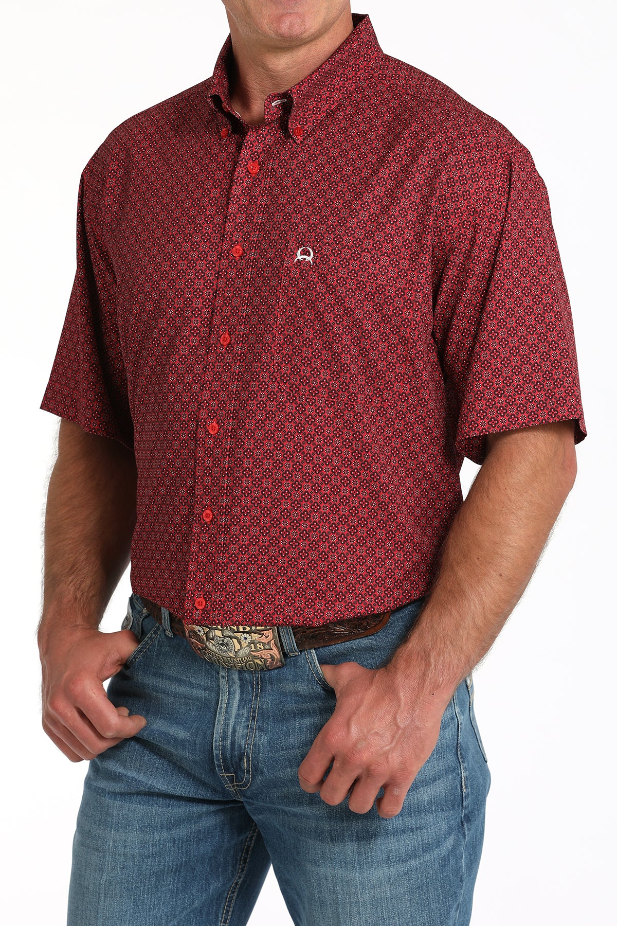 CINCH Men's Red ARENAFLEX Button-Down Western Shirt