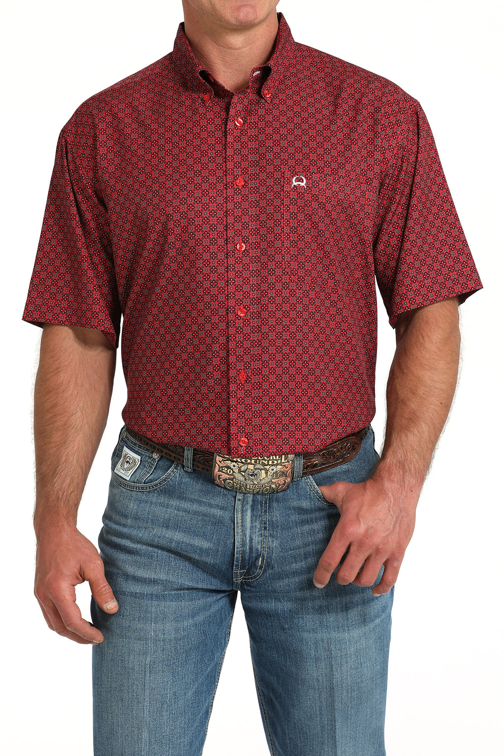 CINCH Men's Red ARENAFLEX Button-Down Western Shirt