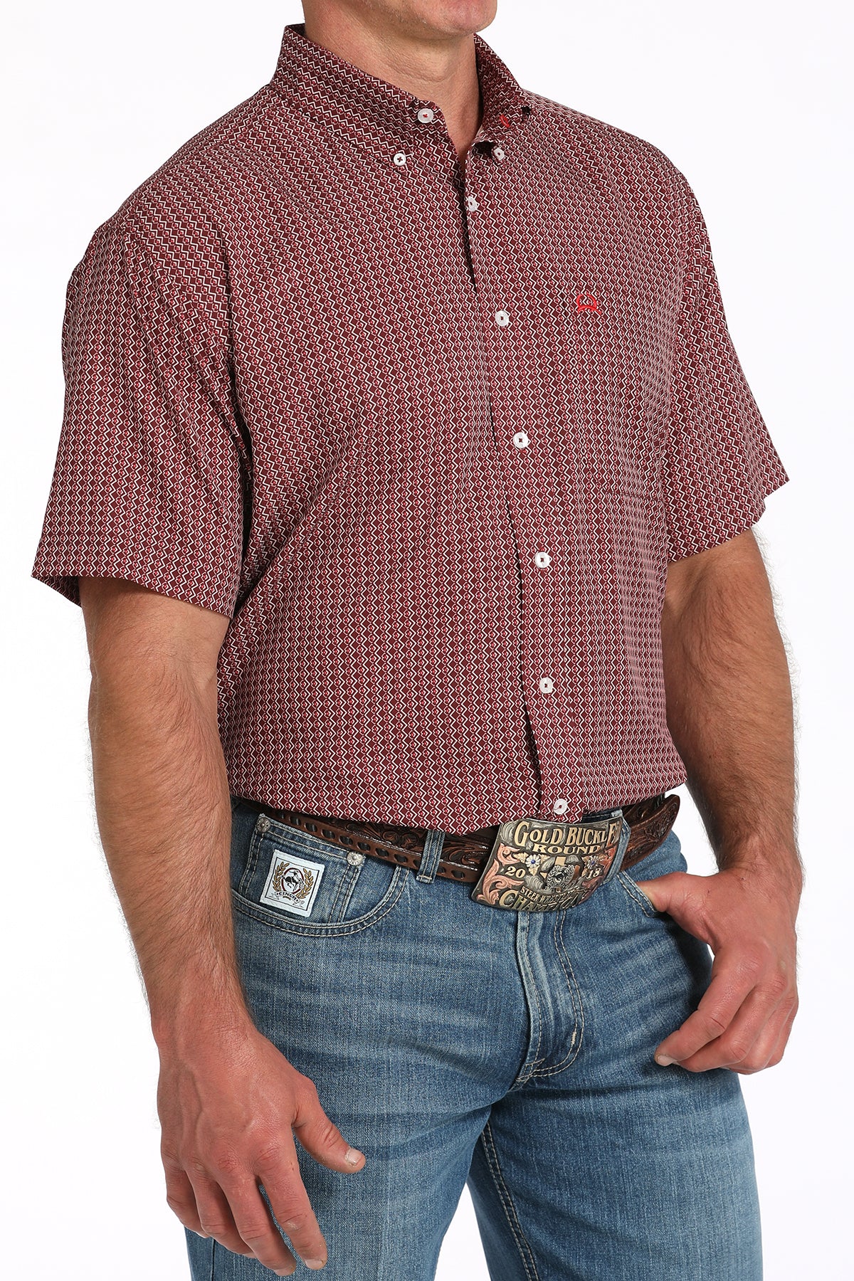 CINCH Men's Burgundy ARENAFLEX Button-Down Western Shirt