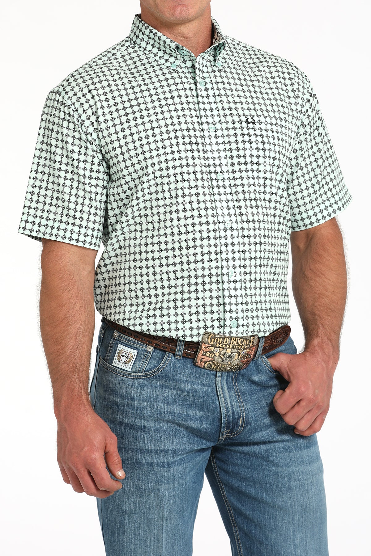 CINCH Men's Light Blue S/S ARENAFLEX Button-Down Western Shirt