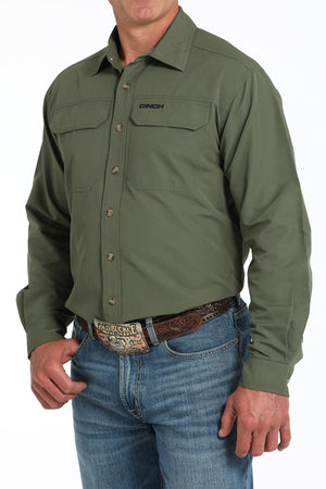 CINCH Men's Solid Olive L/S ARENAFLEX Western Button-Down Shirt