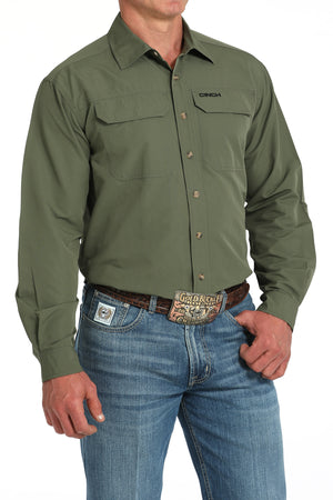 CINCH Men's Solid Olive L/S ARENAFLEX Western Button-Down Shirt