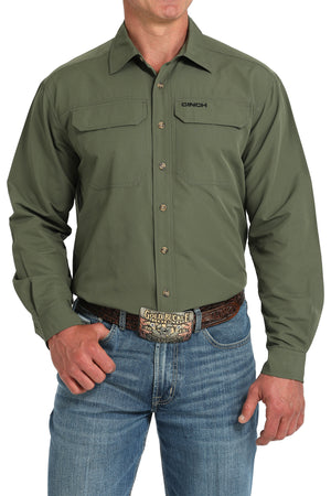 CINCH Men's Solid Olive L/S ARENAFLEX Western Button-Down Shirt