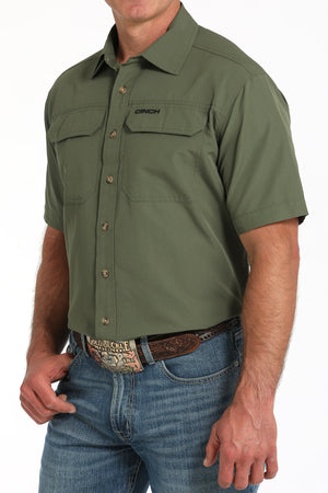 CINCH Men's Solid Olive S/S ARENAFLEX Western Button-Down Shirt