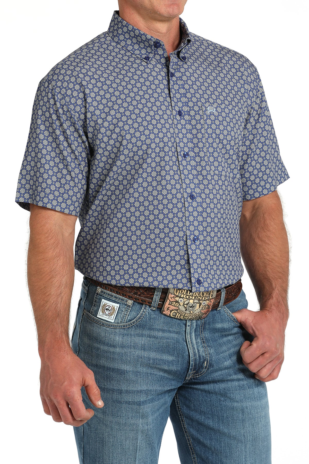 CINCH Men's Royal Blue S/S ARENAFLEX Button-Down Western Shirt