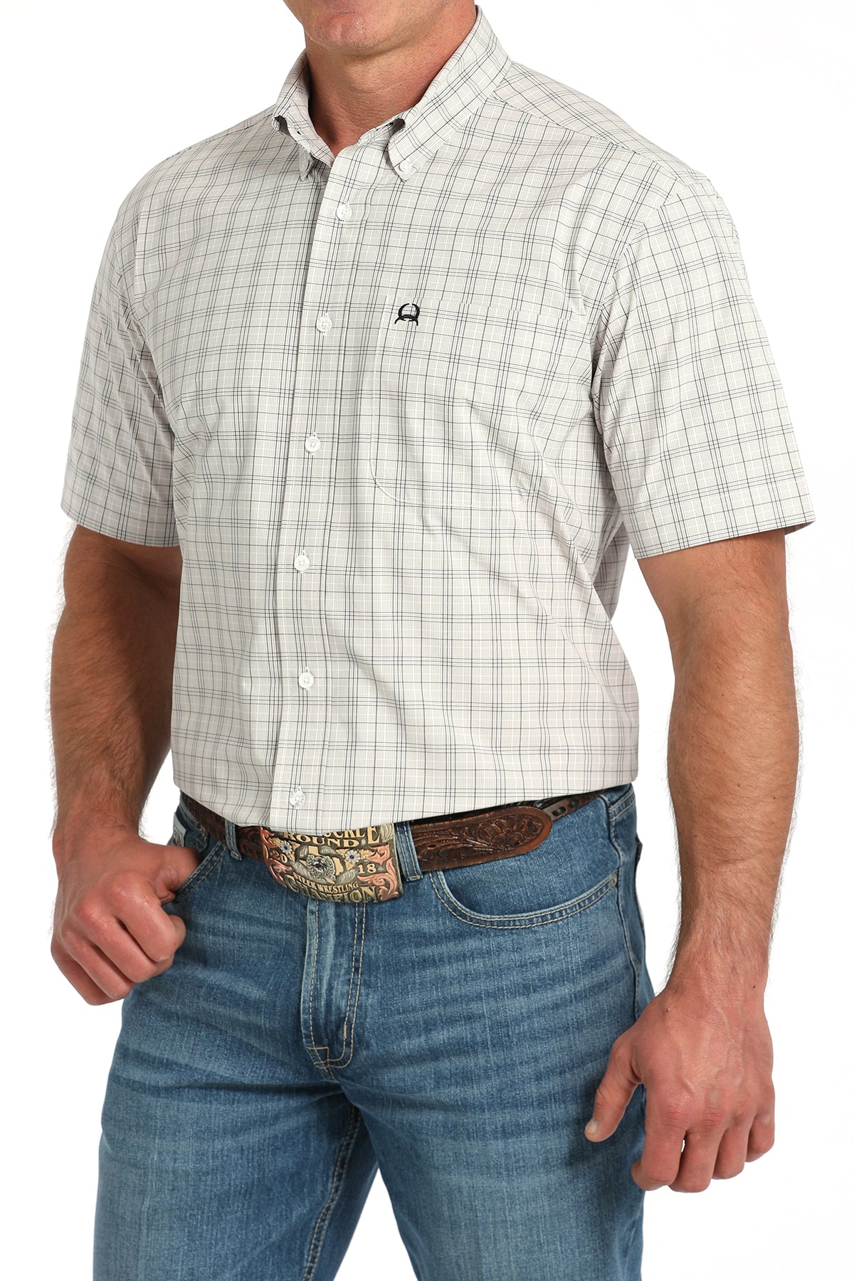 CINCH Men's White Plaid ARENAFLEX Button-Down Western Shirt