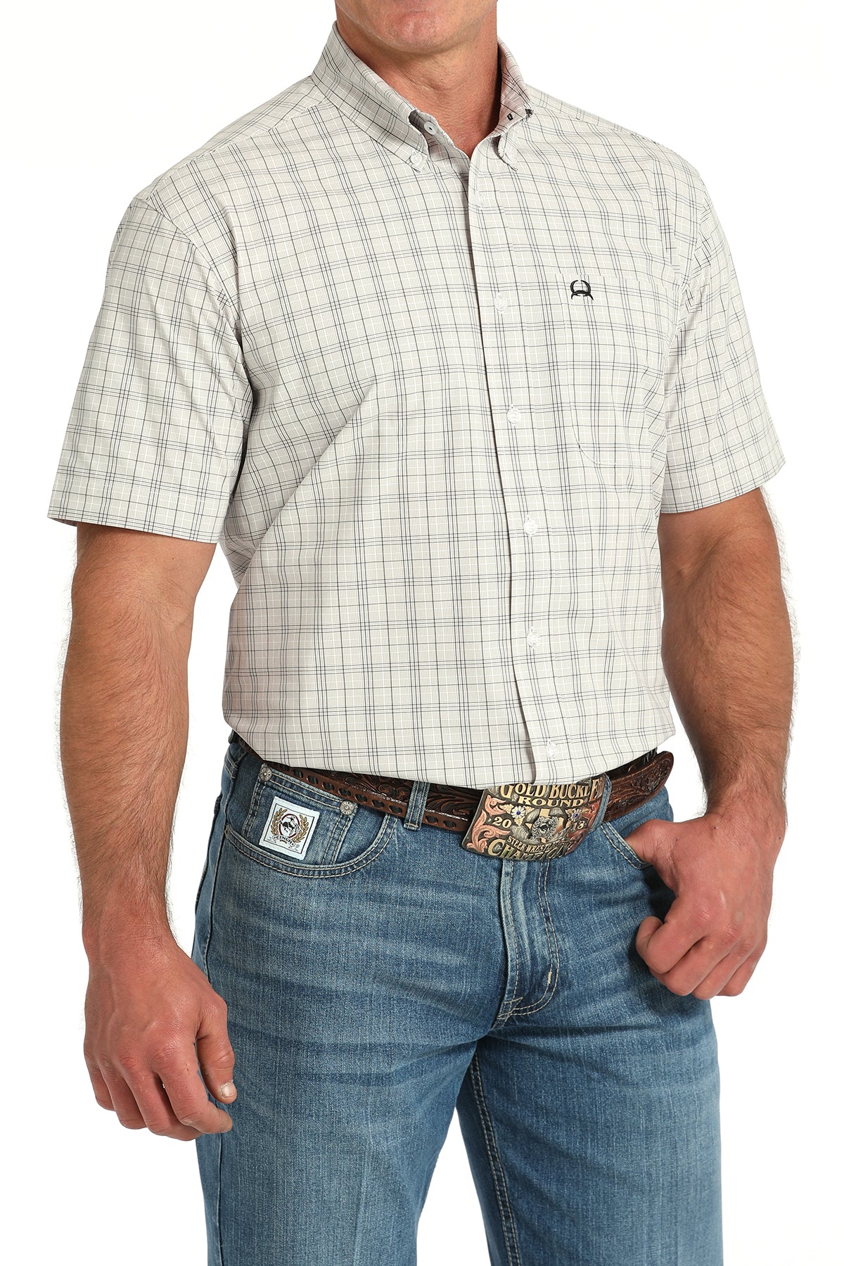CINCH Men's White Plaid ARENAFLEX Button-Down Western Shirt