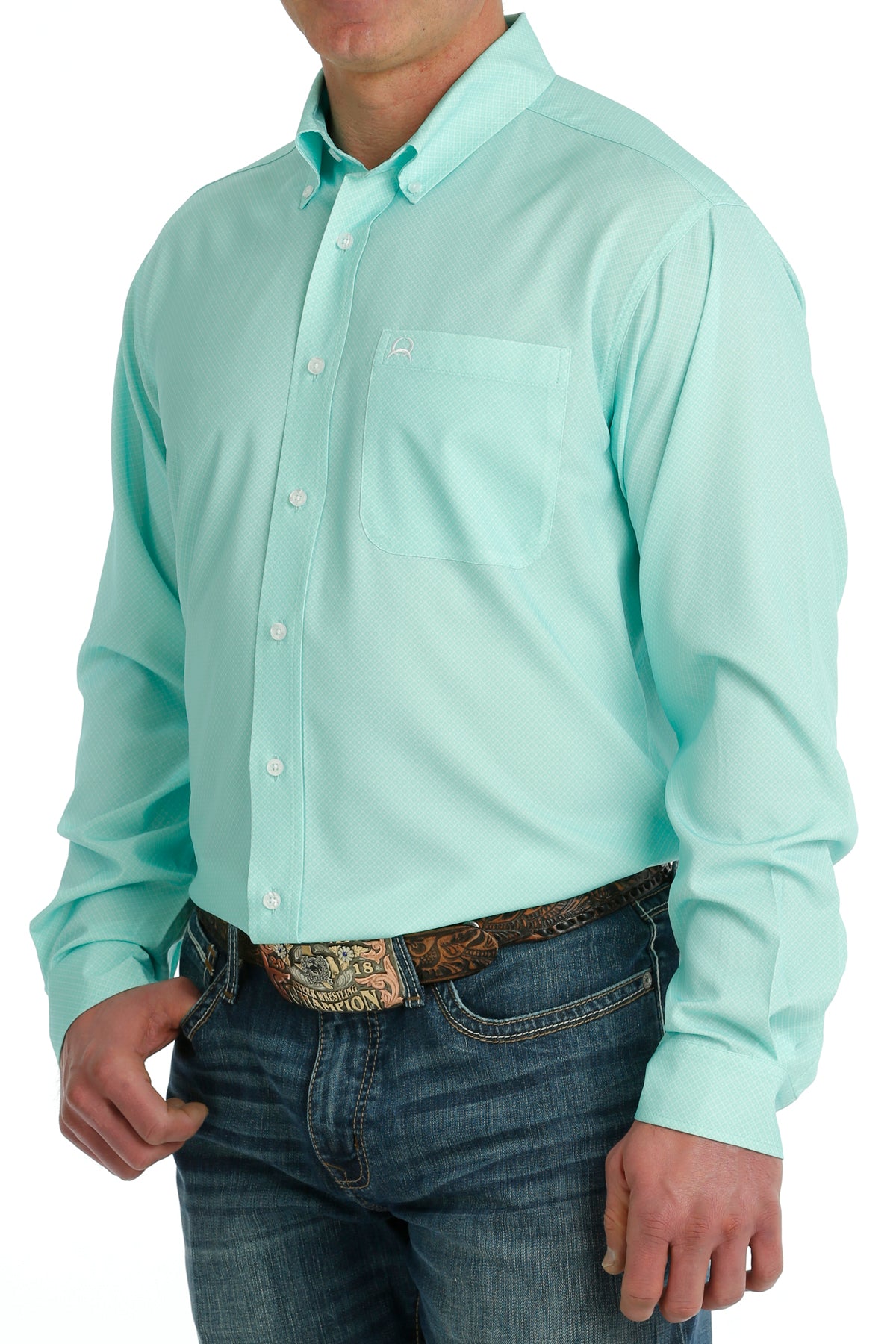 CINCH Men's ARENAFLEX Solid Mint Button-Down Western Shirt