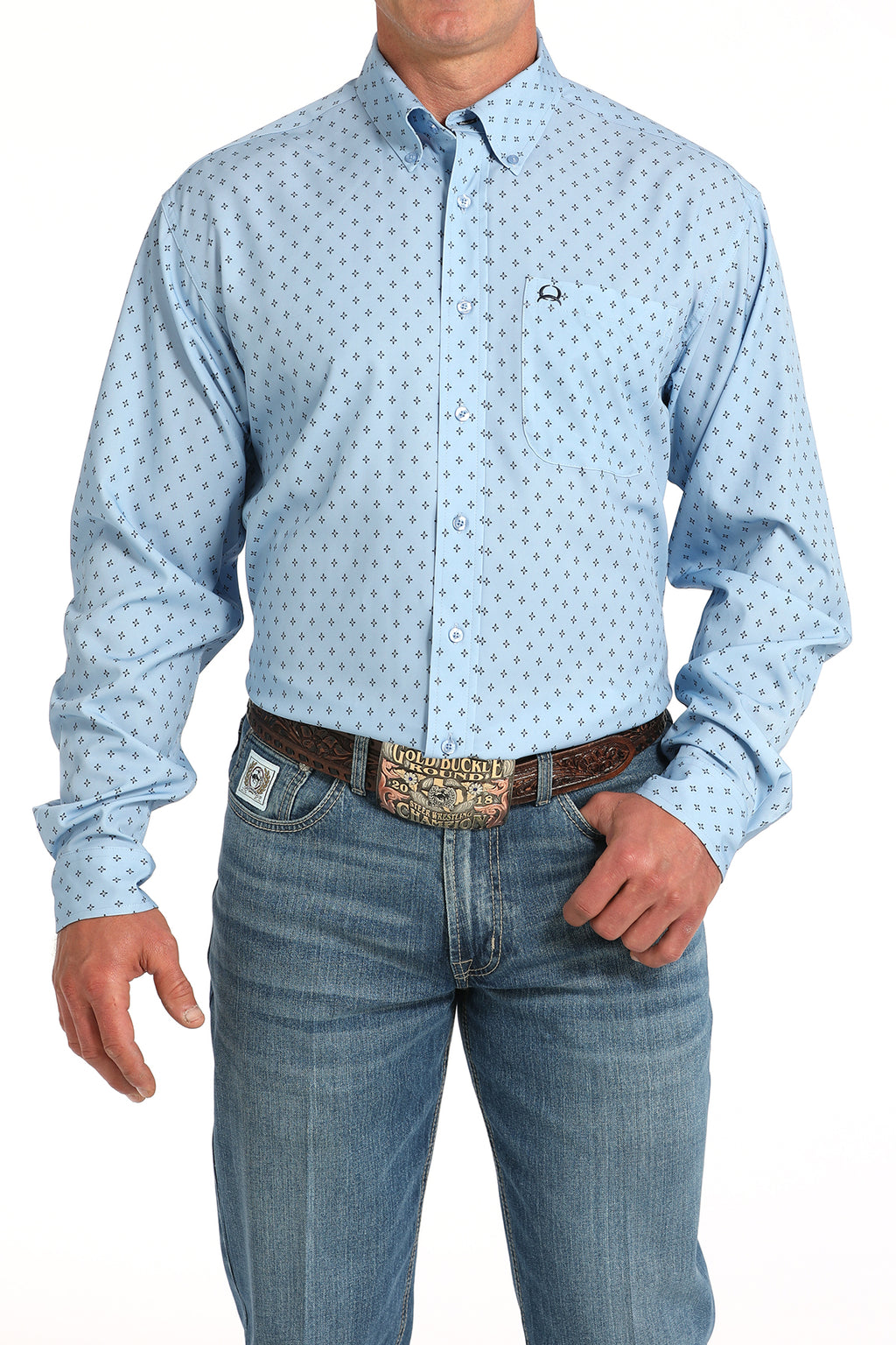 CINCH Men's ARENAFLEX Light Blue Button-Down Western Shirt