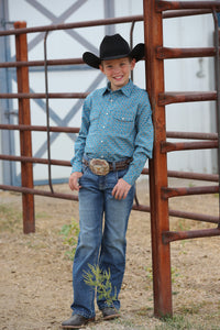 CINCH Boy's Long Sleeve Blue Snap Front Western Shirt