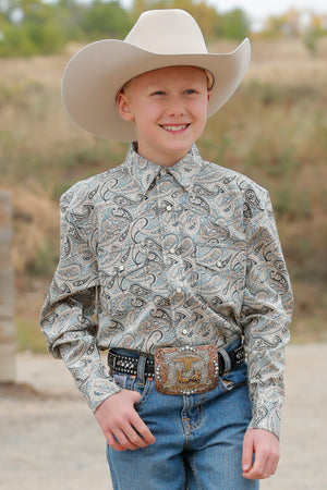 CINCH Boy's Green Long Sleeve Button-Down Western Shirt