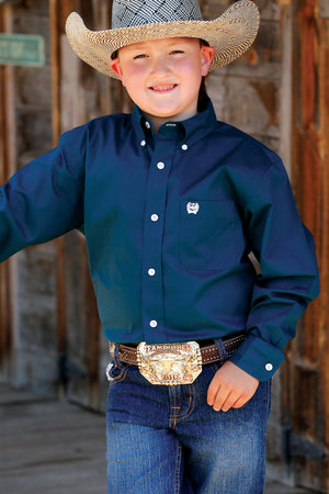 CINCH Boy's Teal Solid Button-Down Western Shirt