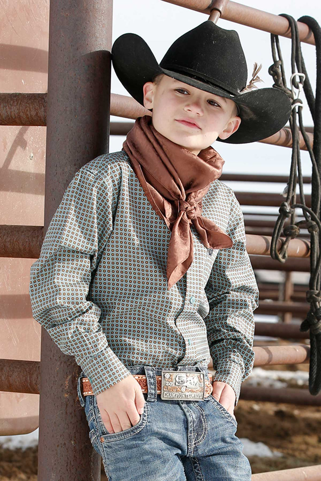 CINCH Boy's Blue Print Button-Down Western Shirt