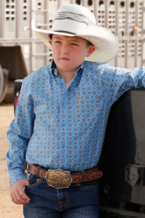 CINCH Boy's Blue Button-Down Western Shirt