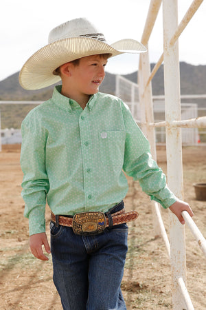 CINCH Boy's Green Print Button-Down Western Shirt