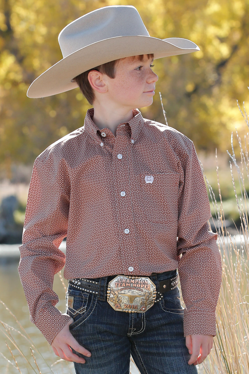 CINCH Boy's Brown Button-Down Western Shirt