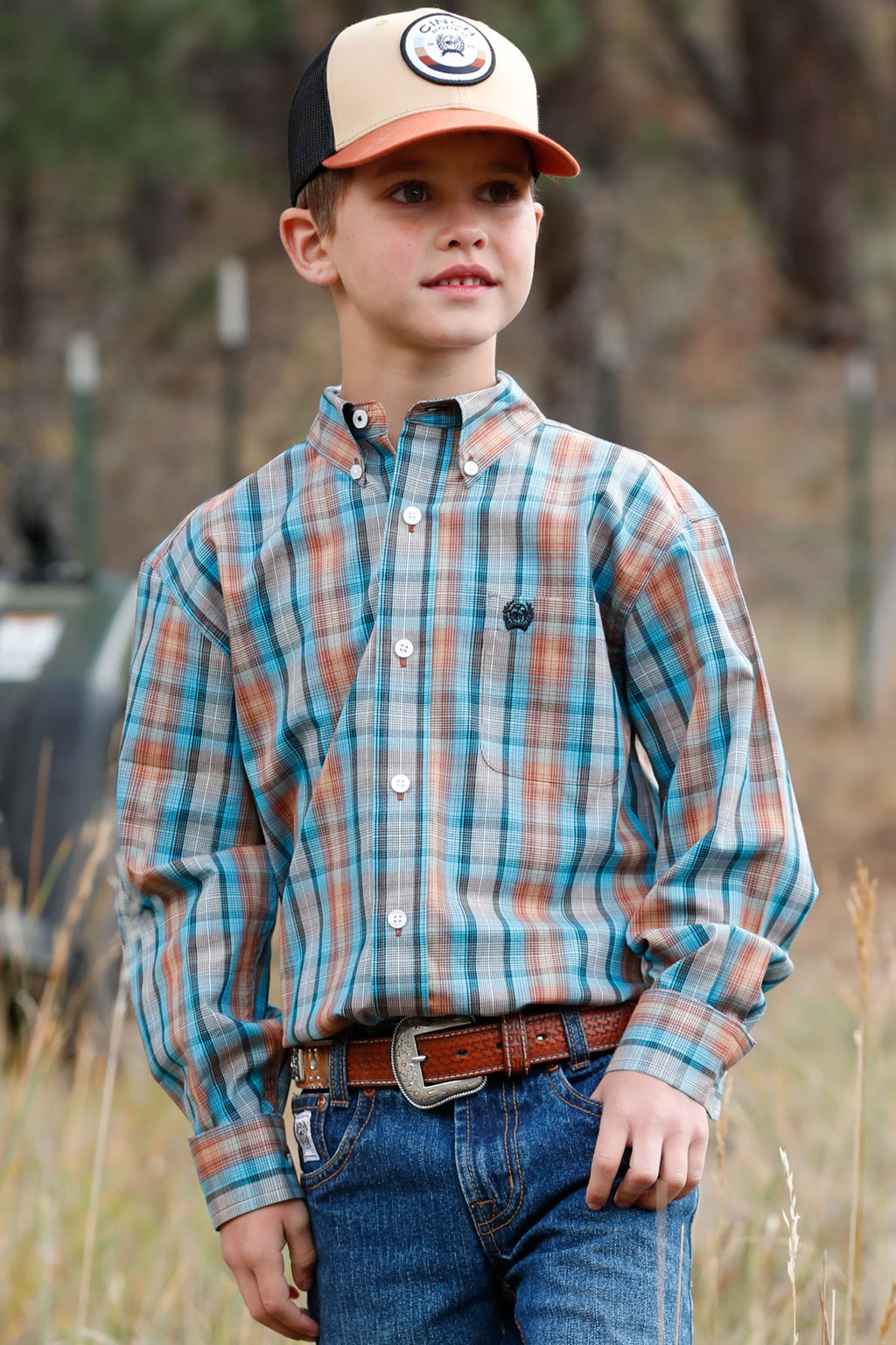 CINCH Boy's Plaid Button-Down Western Shirt