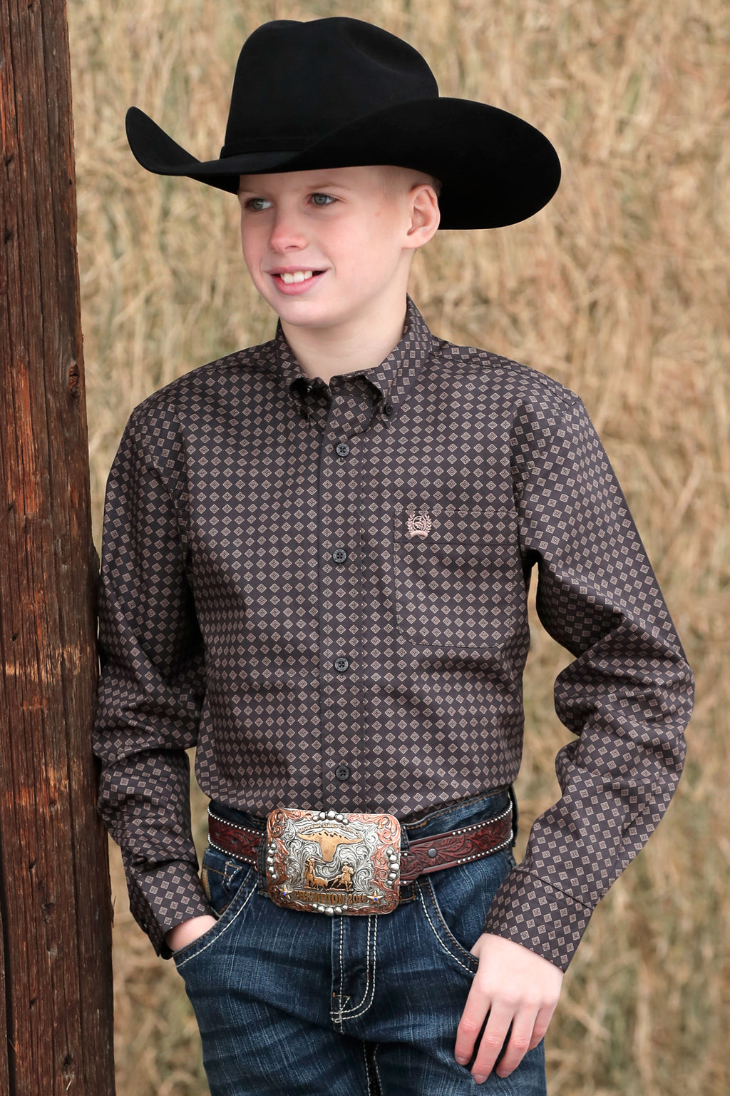 CINCH Boy's Brown L/S Button-Down Western Shirt