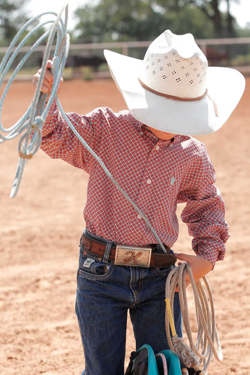 CINCH Boy's Red L/S Print Button-Down Western Shirt