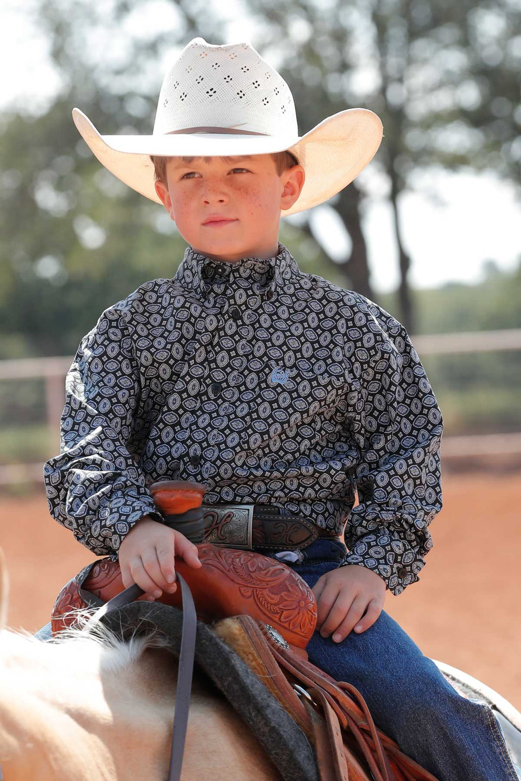 CINCH Boy's Black L/S Print Button-Down Western Shirt