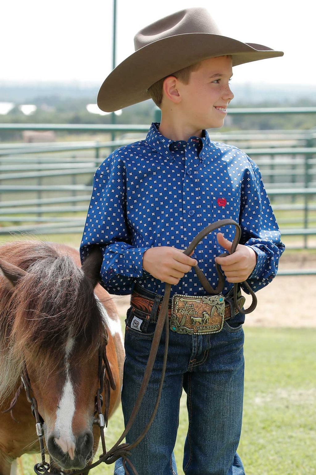 CINCH Boy's Royal Blue L/S Print Button-Down Western Shirt