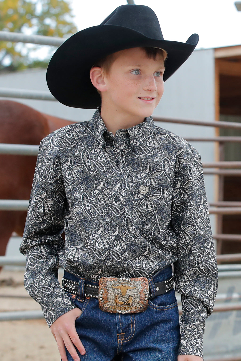 CINCH Arenaflex Boy's Black Button-Down Western Shirt