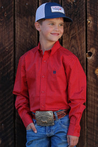 CINCH Boy's Red Long Sleeve Button-Down Western Shirt