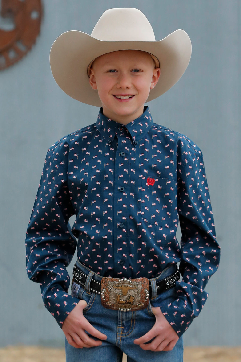 CINCH Boy's Navy Button-Down Western Shirt