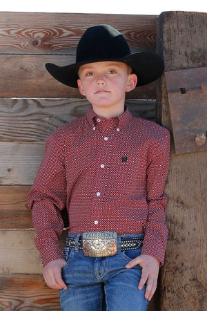 CINCH Boy's Red L/S Print Button-Down Western Shirt