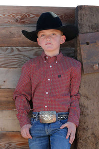 CINCH Boy's Red L/S Print Button-Down Western Shirt