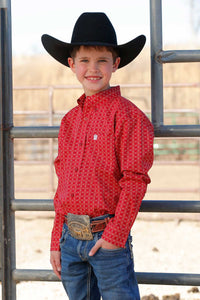 CINCH Boy's Red L/S Print Button-Down Western Shirt