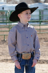 CINCH Boy's Purple L/S Print Button-Down Western Shirt