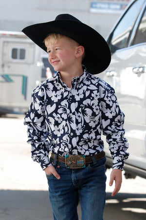 CINCH Boy's Navy L/S Print Button-Down Western Shirt