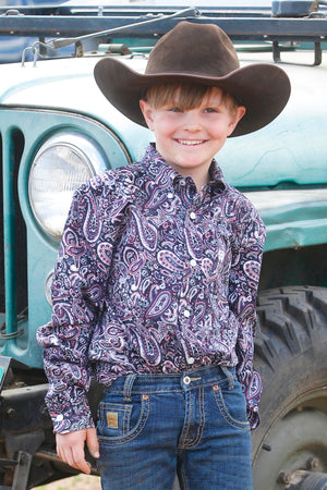 CINCH Boy's Purple Button-Down Western Shirt