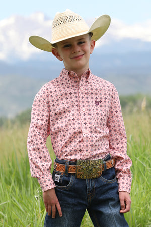 CINCH Boy's Pink Button-Down Western Shirt