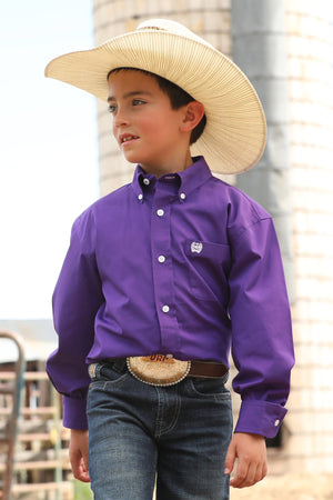 CINCH Boy's Purple Solid Button-Down Western Shirt