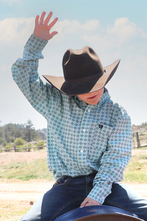 CINCH Boy's Turquoise Button-Down Western Shirt