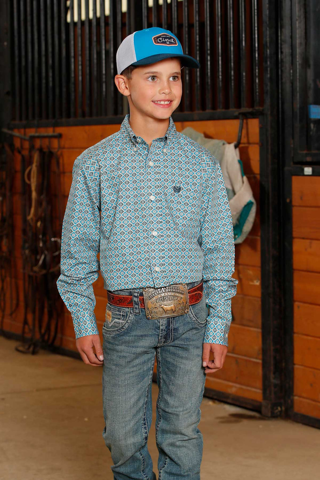 CINCH Boy's Blue L/S Western Button Down Shirt