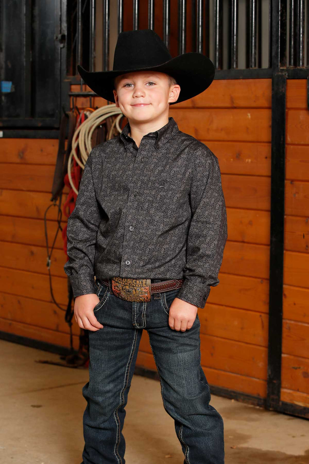 CINCH Boy's Charcoal L/S Western Button Down Shirt