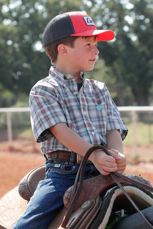 CINCH Boy's Plaid S/S Button-Down Western Shirt