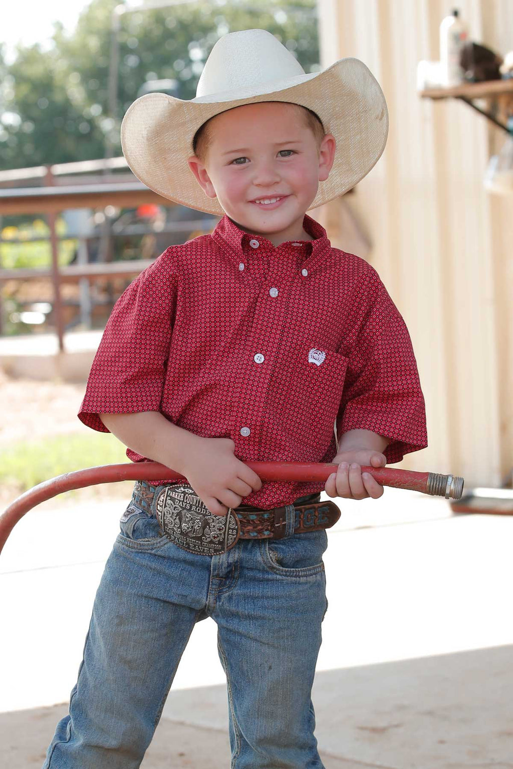 CINCH Boy's Red S/S Button-Down Western Shirt