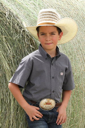 CINCH Boy's Grey S/S Button-Down Western Shirt