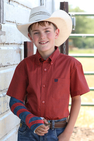 CINCH Boy's Red S/S Button-Down Western Shirt