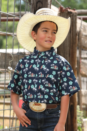 CINCH Boy's Navy ARENAFLEX S/S Button-Down Western Shirt