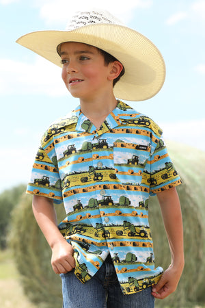 CINCH Boy's S/S Blue Camp Shirt
