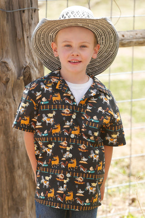 CINCH Boy's S/S Black Camp Shirt