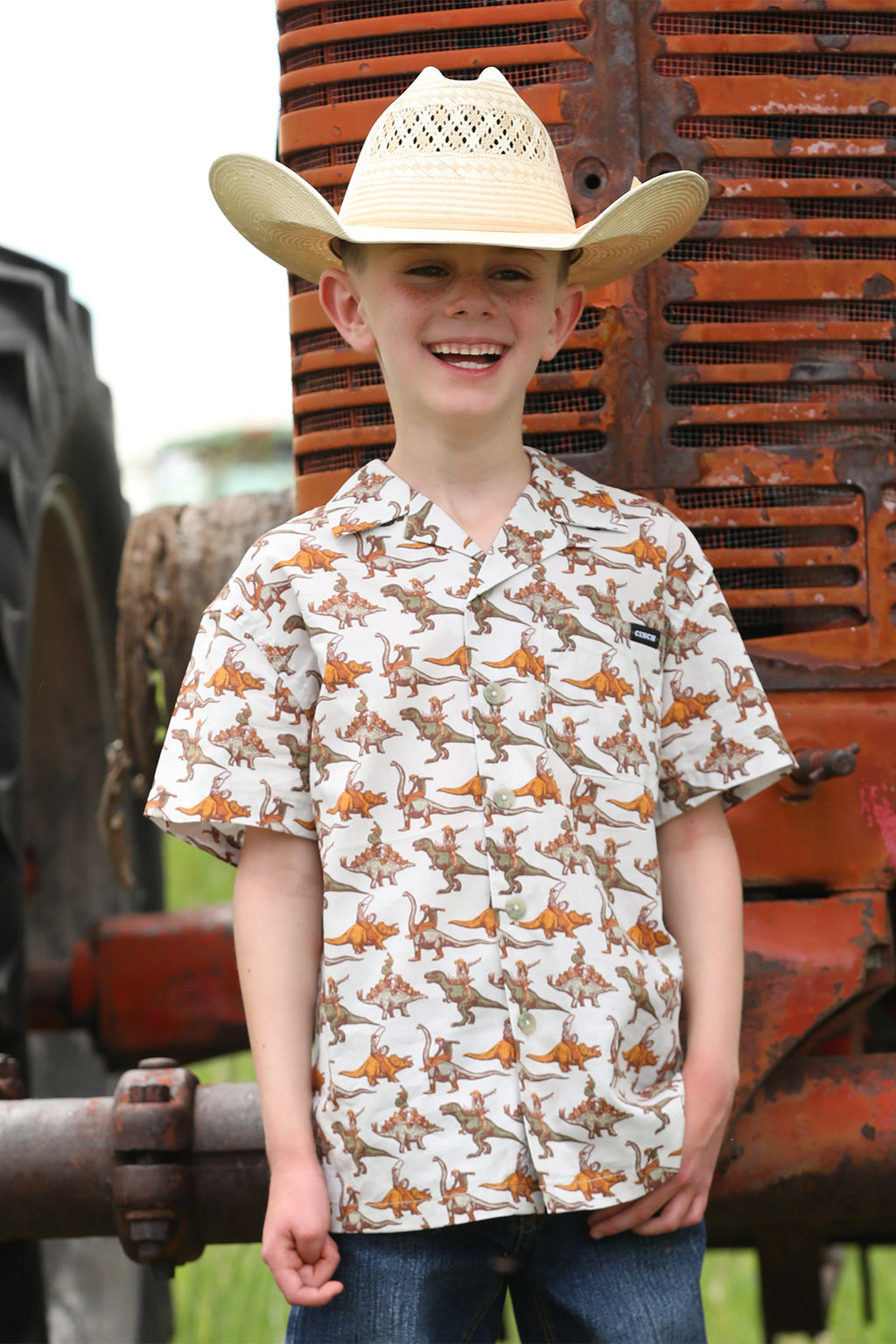 CINCH Boy's S/S Cream Camp Shirt