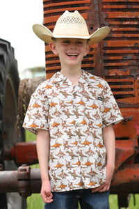 CINCH Boy's S/S Cream Camp Shirt