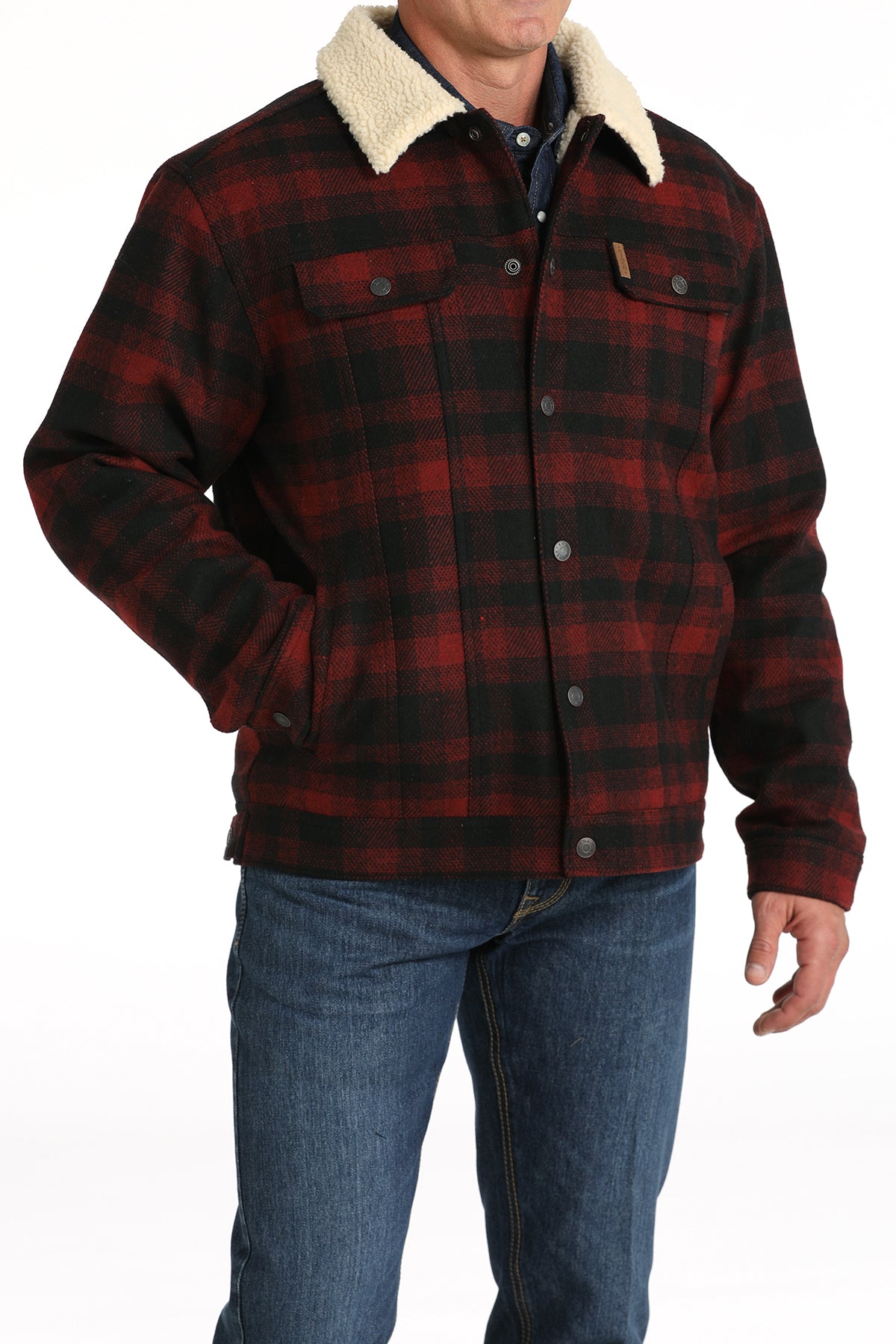 CINCH Men's Red/Black Sherpa Lined Trucker Jacket