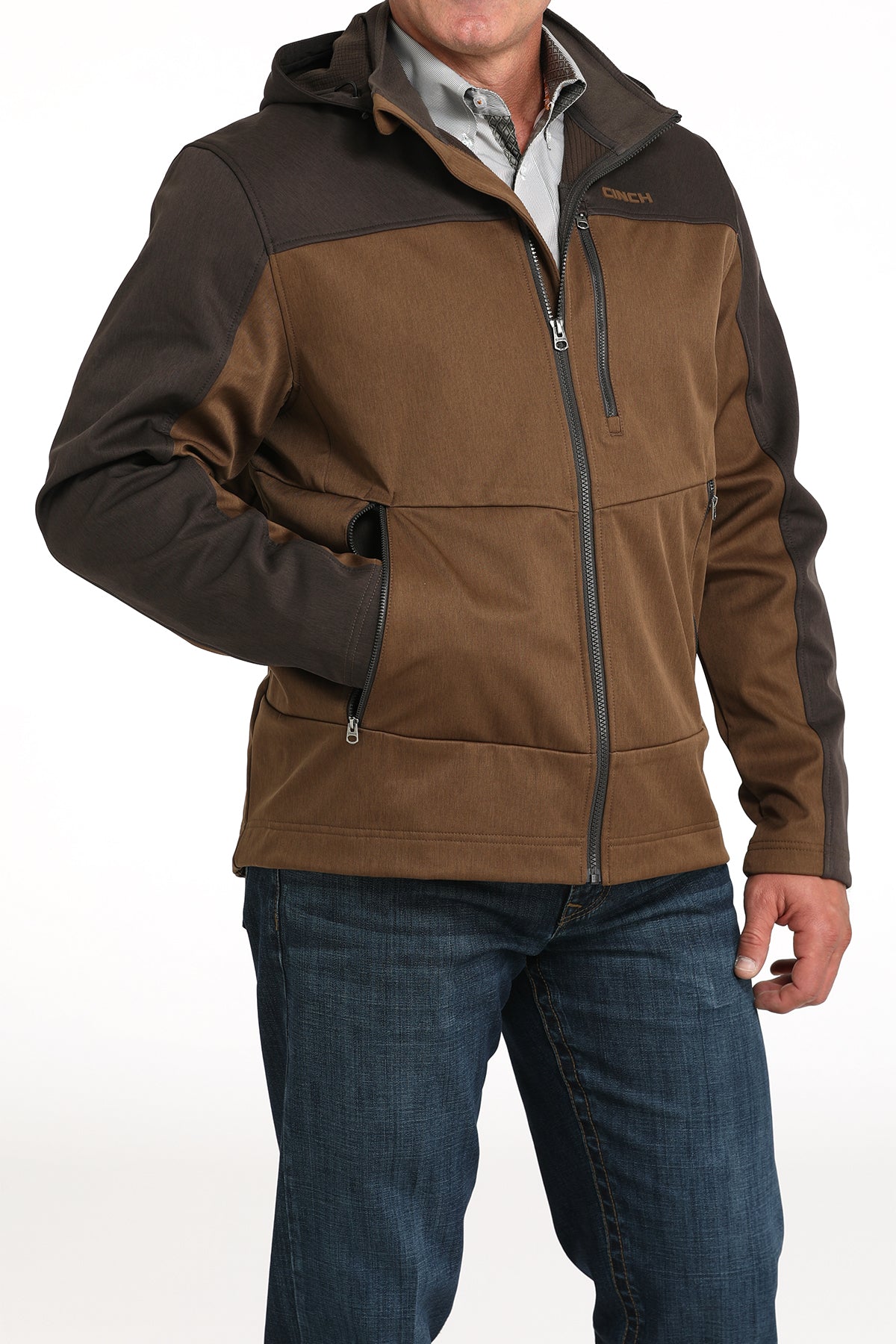 CINCH Men's Brown Hooded Soft Shell Jacket